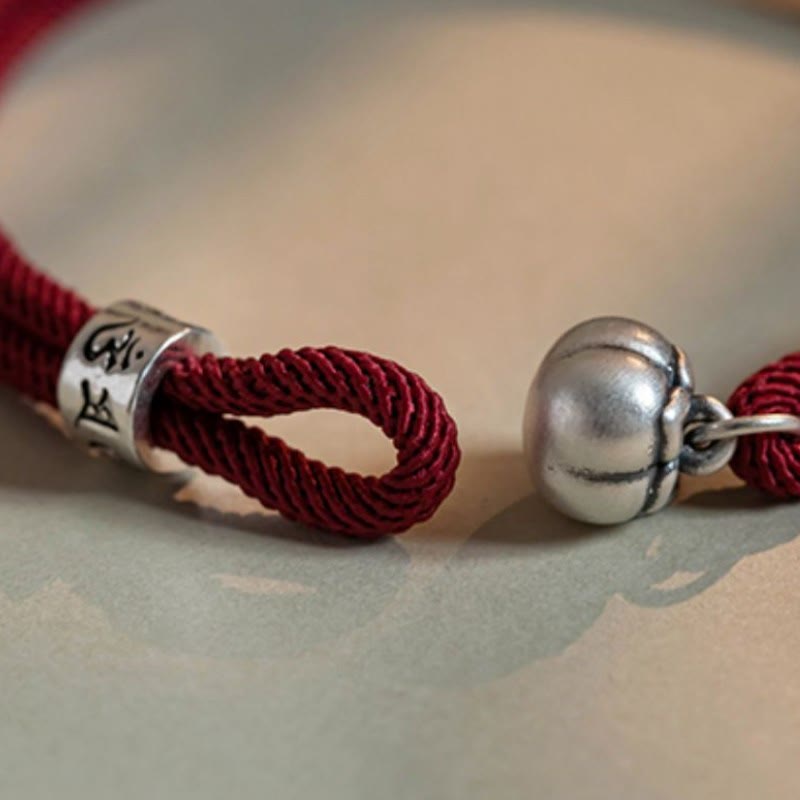 Buddha Stones925 スターリングシルバー チベット ハンドメイドオーム・マニ・パドメ・フム柿チャーム 幸運の守護 編み込みブレスレット