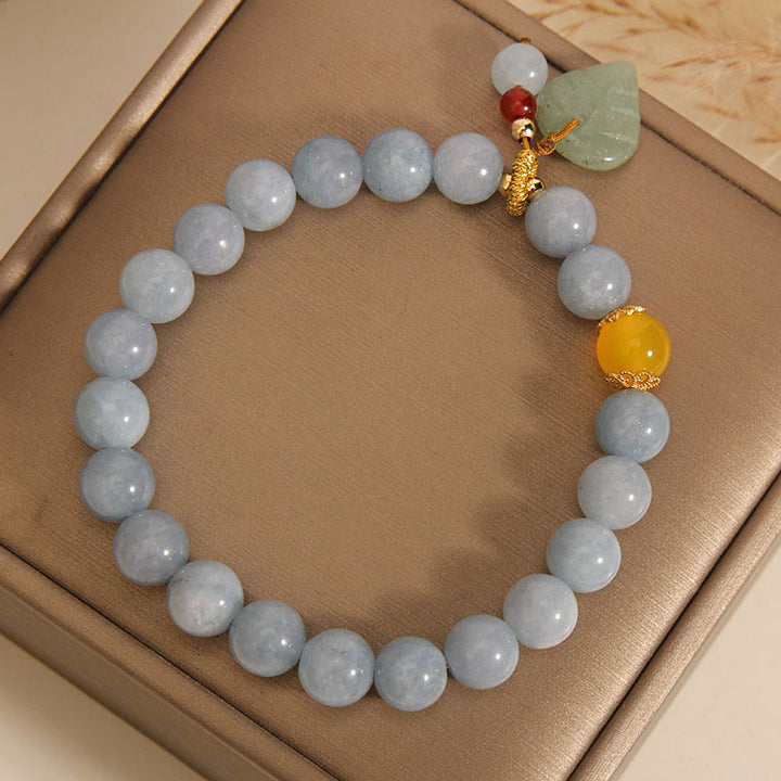 Buddha Stonesアクアマリン 翡翠の葉 ヒーリングチャームブレスレット