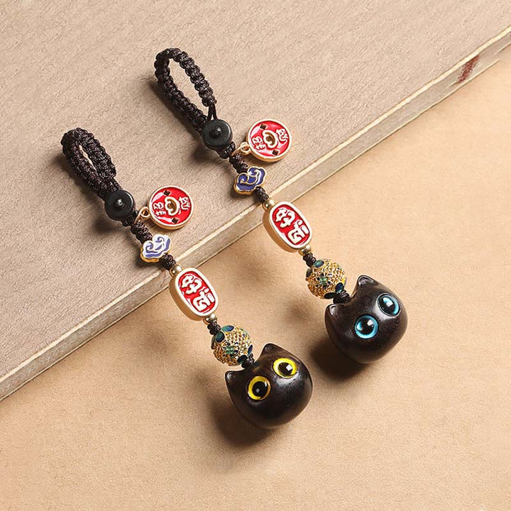 Buddha Stones黒檀 招き猫 縁起の良い雲 平和 キーホルダー 携帯電話 吊り下げ装飾