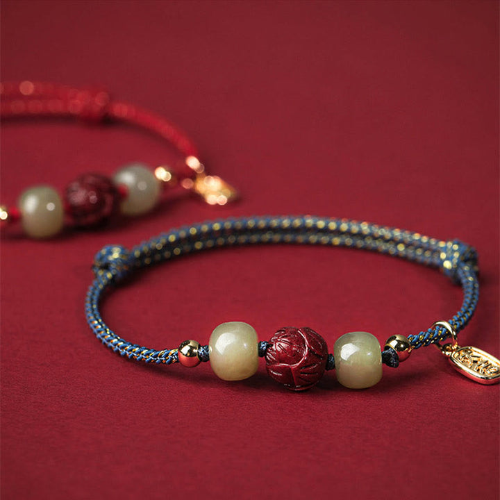 Buddha Stones14K ゴールドメッキ 和田翡翠 辰砂 蓮華 幸運 手作り ロープブレスレット - image 8