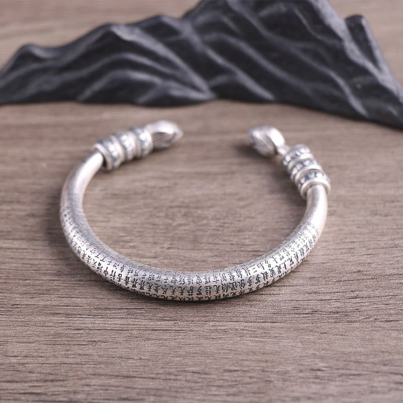 Buddha Stones999スターリングシルバー 般若心経オーム・マニ・パドメ・フム刻印入り 平和 純潔 ブレスレット バングル