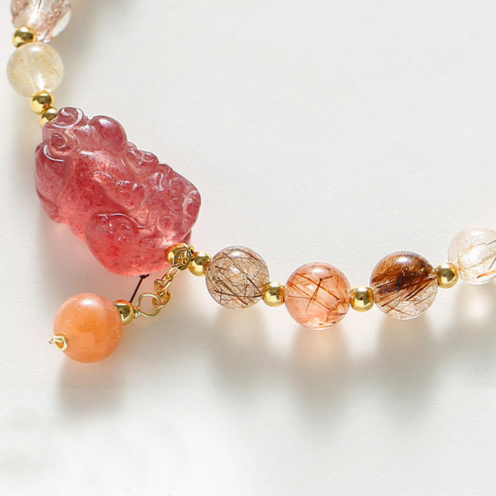 Buddha Stones天然ルチルクォーツ ストロベリークォーツ 貔貅開運財運ブレスレット