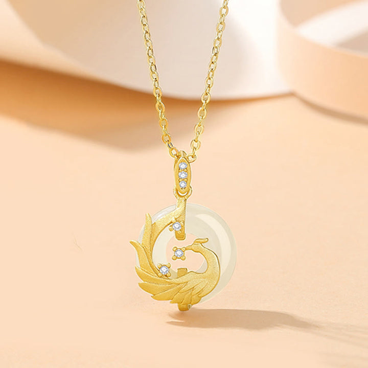 Buddha Stones925 スターリングシルバー 龍年 和田翡翠 ゴールデンドラゴン フェニックス 平和バックル 幸運ネックレスペンダント