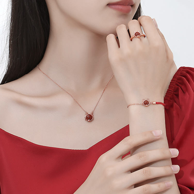 ❗❗❗フラッシュセール -Buddha Stones925 スターリングシルバー 龍年 辰砂 赤瑪瑙 龍守護ブレスレット ネックレス ペンダント イヤリング リング