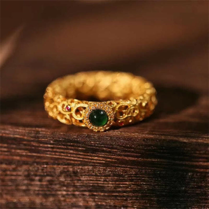 Buddha Stones925スターリングシルバー シアン翡翠 成功の幸運リング
