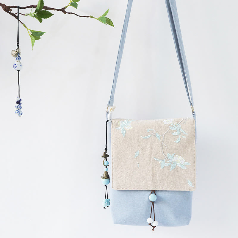 Buddha Stonesハンドメイド刺繍梅花キャンバスクロスボディバッグショルダーバッグハンドバッグ