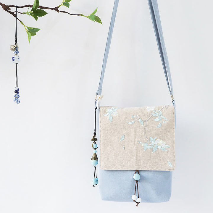 Buddha Stonesハンドメイド刺繍梅花キャンバスクロスボディバッグショルダーバッグハンドバッグ