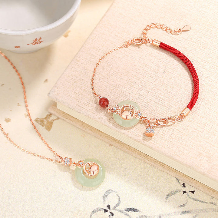 Buddha Stones925スターリングシルバー 龍年 天然和田翡翠 ジルコン 平和バックル 保護ブレスレット ネックレス ペンダント