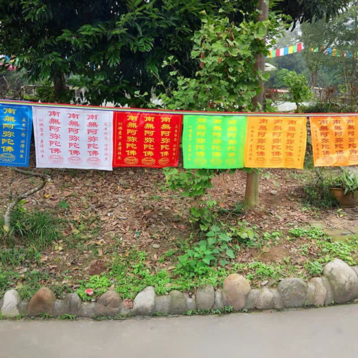 Buddha Stones チベット七色風馬文字縁起蓮屋外用祈祷旗21枚セット - image 4