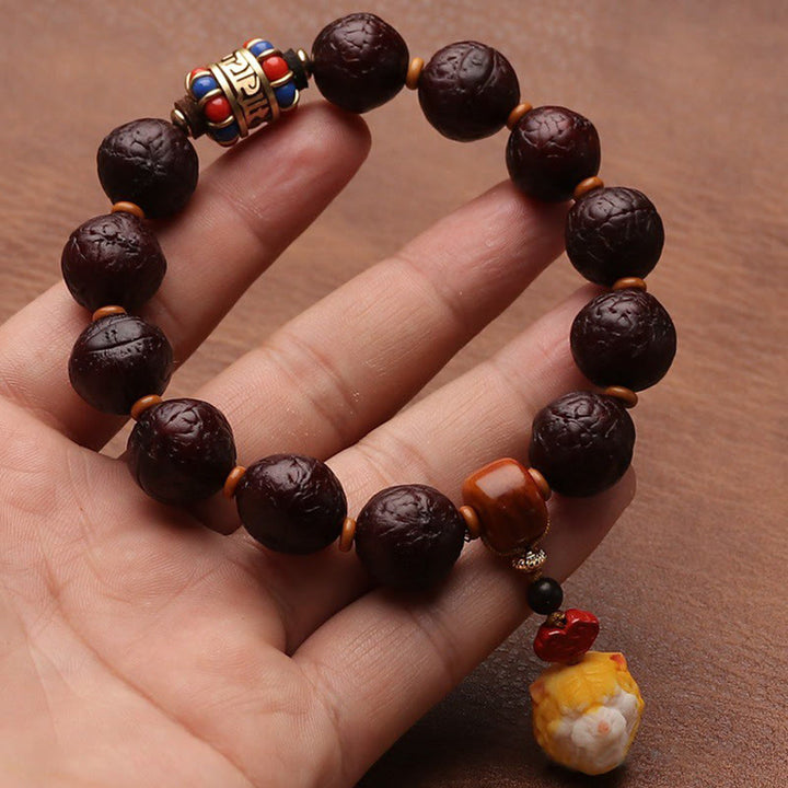 Buddha Stonesチベット菩提樹 シードアゲート ビーズ 幸運 富 タッセルチャーム リストMala