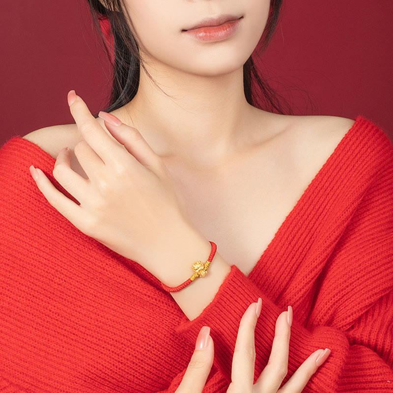 Buddha Stones999 スターリングシルバー 龍年銅貨幸運繁栄龍福 キャラクター 幸運 手作り赤紐編み込みブレスレット