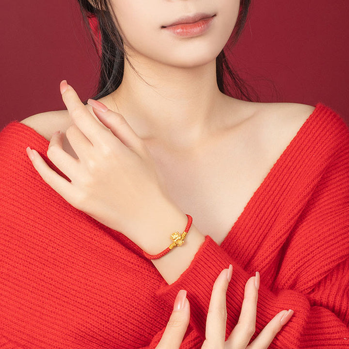 Buddha Stones999 スターリングシルバー 龍年銅貨幸運繁栄龍福 キャラクター 幸運 手作り赤紐編み込みブレスレット
