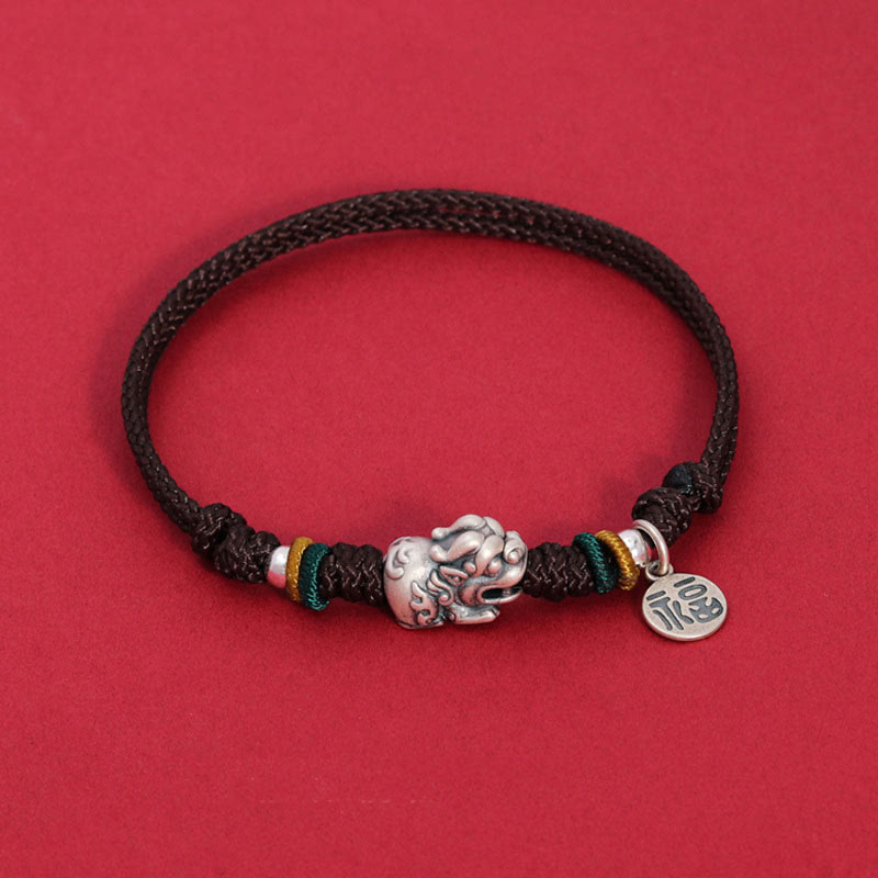 Buddha Stones925 スターリングシルバー 貔貅 キャラクター 富と幸運 ハンドメイド 編み込みブレスレット