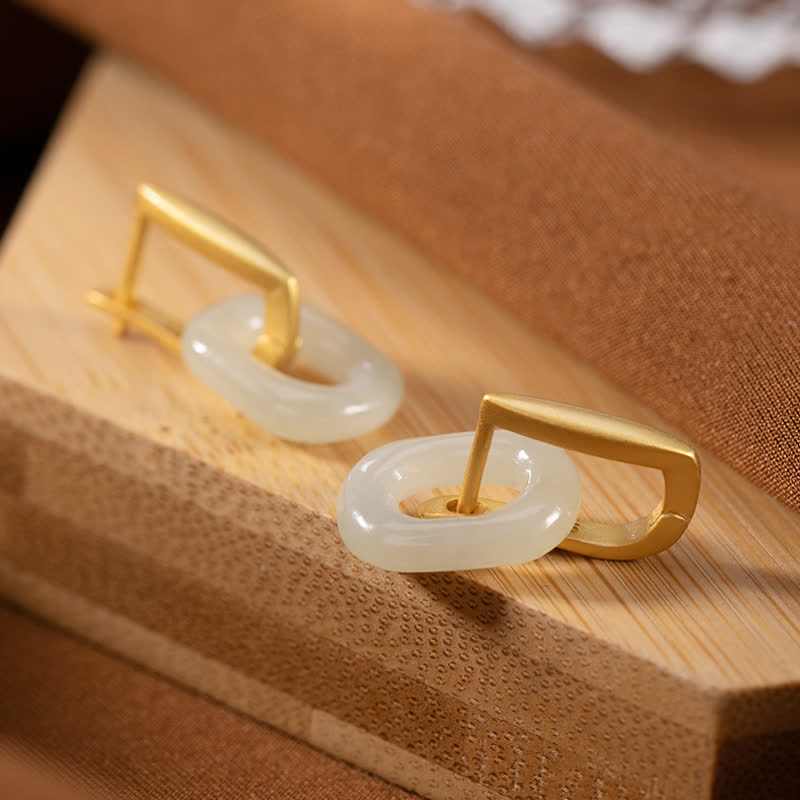 Buddha Stones925スターリングシルバー ラウンドホワイトジェイド 幸福の祝福イヤリング