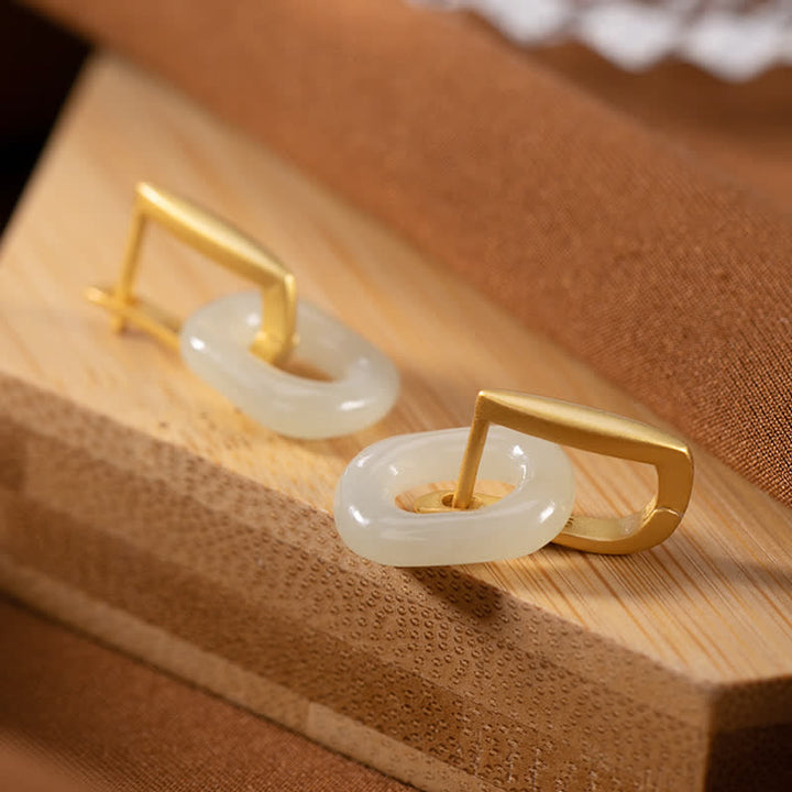 Buddha Stones925スターリングシルバー ラウンドホワイトジェイド 幸福の祝福イヤリング