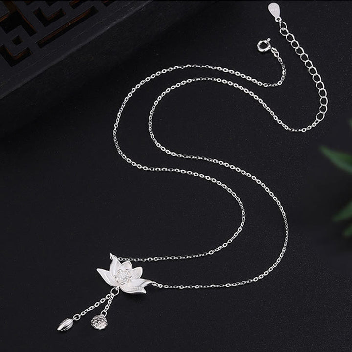 Buddha Stones999 スターリングシルバー 蓮の花の鞘 彫刻 悟りのネックレス ペンダント