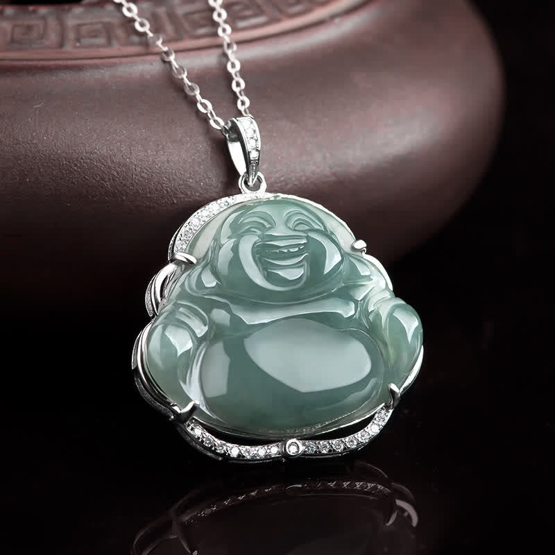 Buddha Stones925スターリングシルバー 笑う仏陀 天然翡翠 幸運のネックレスチェーンペンダント - image 2