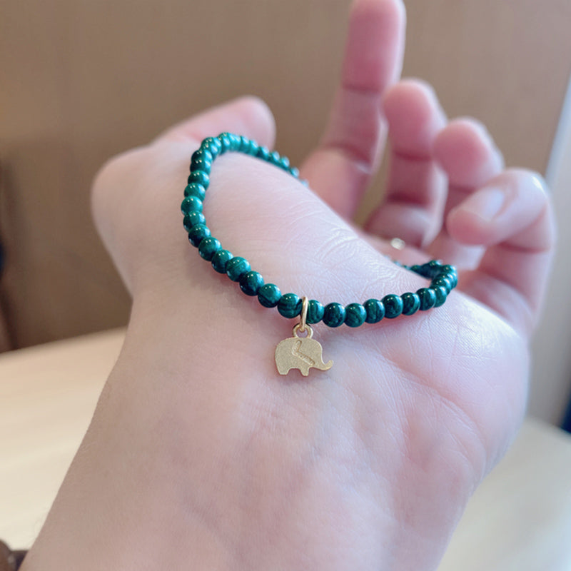 Buddha Stones天然マラカイト象の抗不安チャームブレスレット