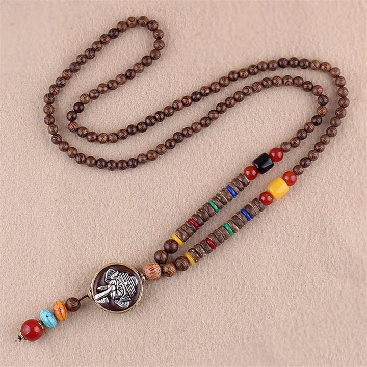 Buddha Stonesチベット ウェンジウッド 菩提樹 シードアゲート 象の守護ネックレス ペンダント