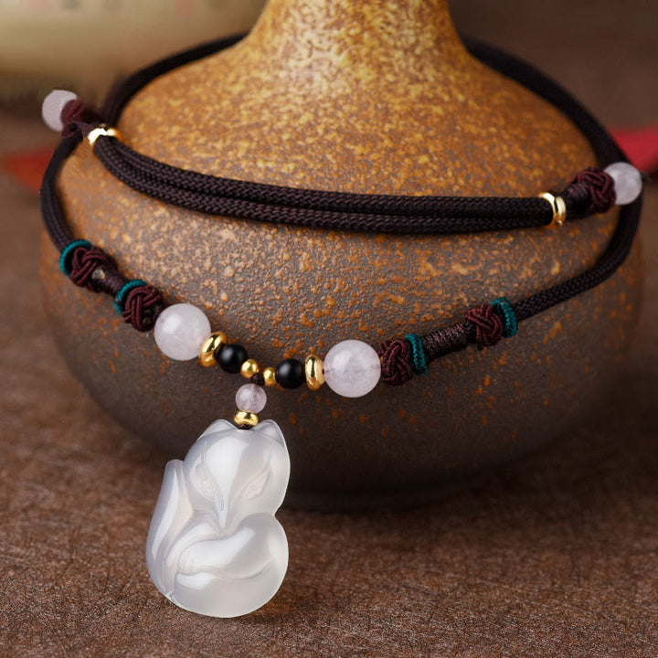Buddha Stonesカルセドニーフォックス ピンククリスタルビーズ ハーモニーストリングネックレスペンダント