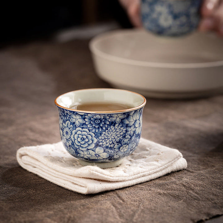 Buddha Stonesヴィンテージ 蓮 牡丹 梅 菊 陶器 ティーカップ ティーカップ
