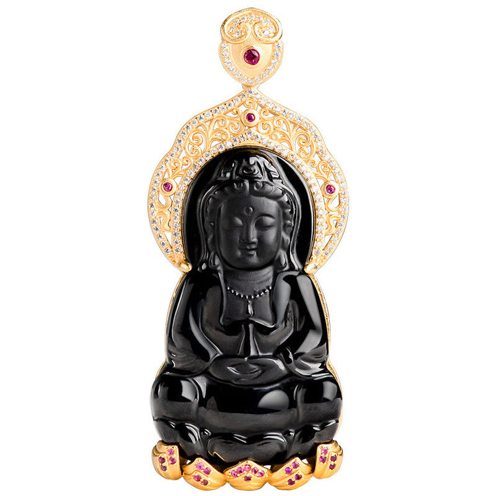 Buddha Stones925スターリングシルバー 天然黒翡翠 観音菩薩 富のネックレスペンダント - image 4