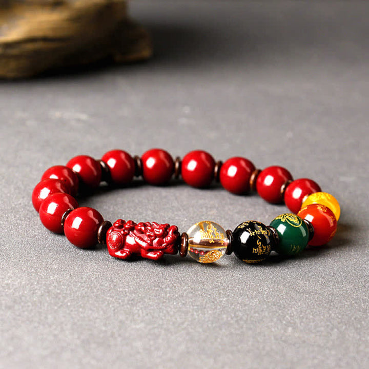 Buddha Stones富の神 辰砂 貔貅 祝福ブレスレット