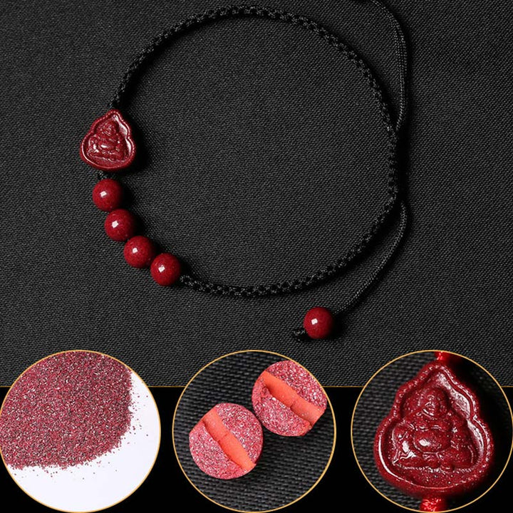 Buddha Stones笑う仏陀観音菩薩辰砂祝福ストリング ブレスレット