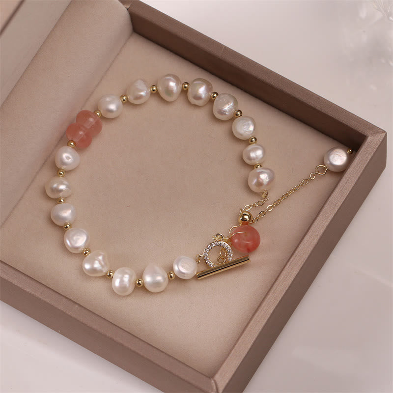 Buddha Stonesパールグリーン ストロベリークォーツ ビーズ ヒーリングチェーンブレスレット