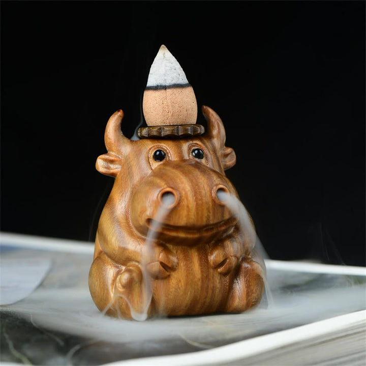 Buddha Stonesグリーンサンダルウッド かわいい子牛柄 瞑想用 逆流香炉 装飾