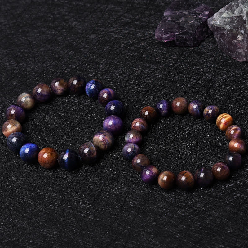 Buddha Stones天然パープルタイガーアイ保護力ブレスレット