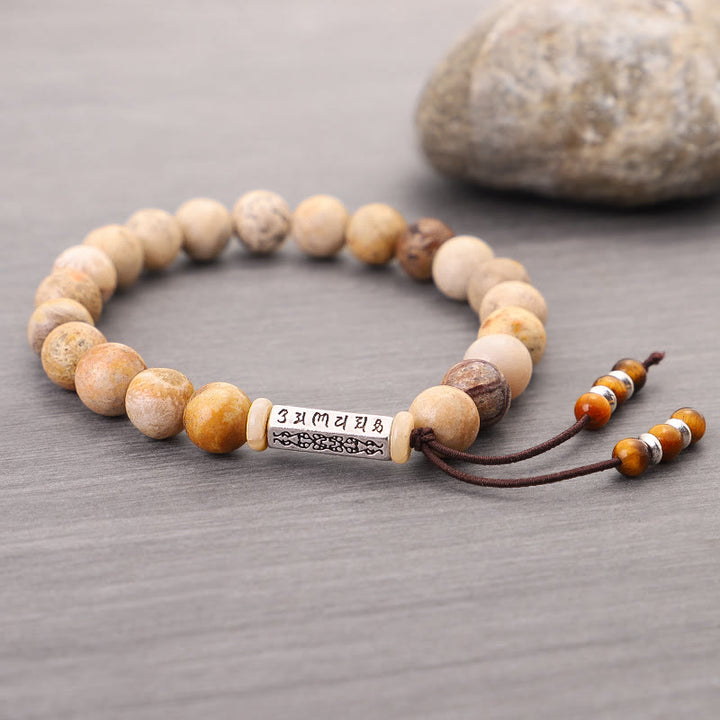 Buddha Stones風化石オーム・マニ・パドメ・フム強化ブレスレット
