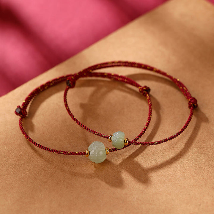 Buddha Stones925 スターリングシルバー ゴールドメッキ 和田翡翠 蓮華 幸運赤紐ブレスレット