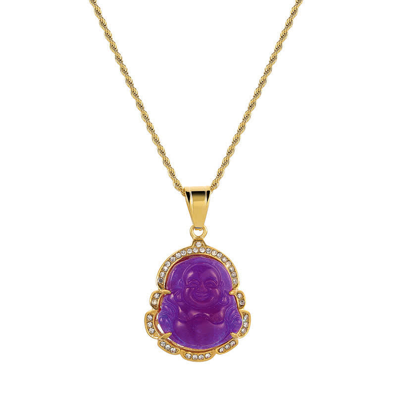 Buddha Stones18K ゴールドフィルド 笑う仏陀 翡翠 幸運のネックレスチェーンペンダント - 紫 - image 18