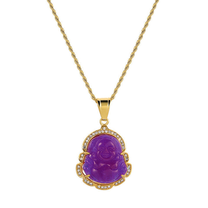 Buddha Stones18K ゴールドフィルド 笑う仏陀 翡翠 幸運のネックレスチェーンペンダント - 紫 - image 18