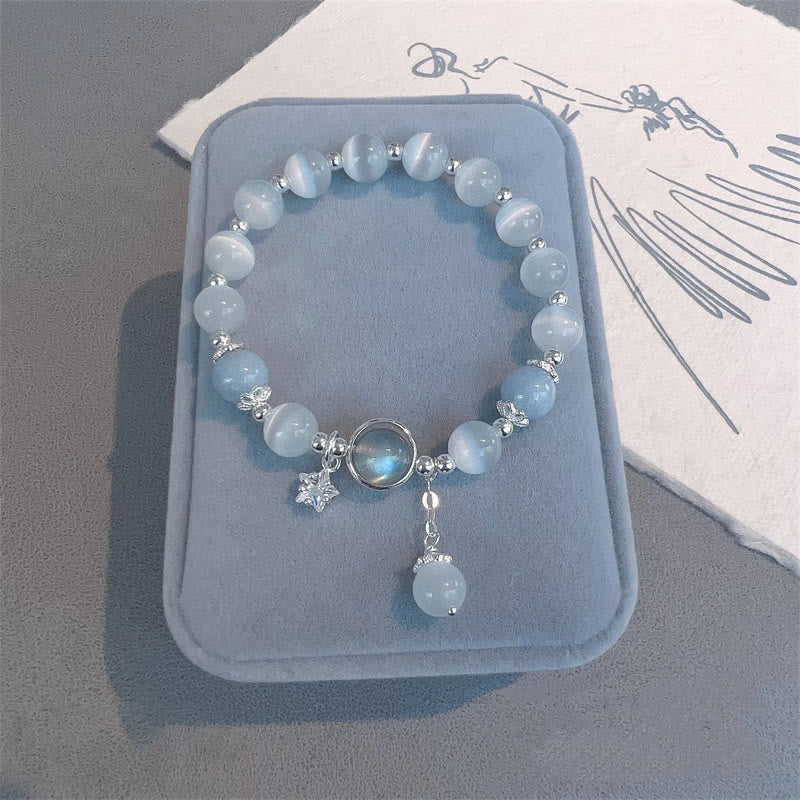 Buddha Stones ムーンストーン バタフライ＆スター チャーム ブレスレット レディース