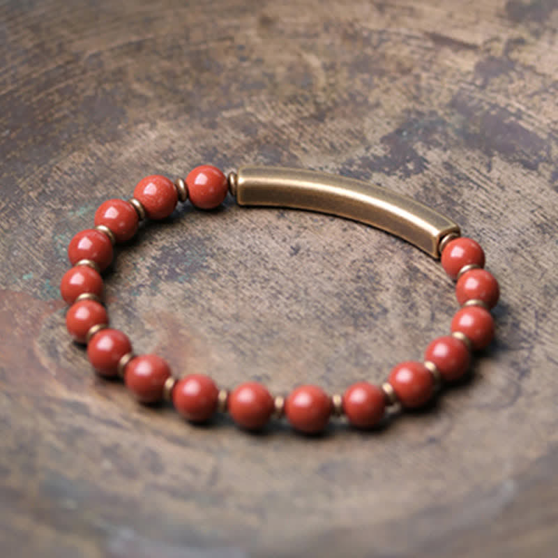 Buddha Stonesレッドジャスパー モスアゲート ブラックオブシディアン クリスタル 銅 平和 カップル ブレスレット