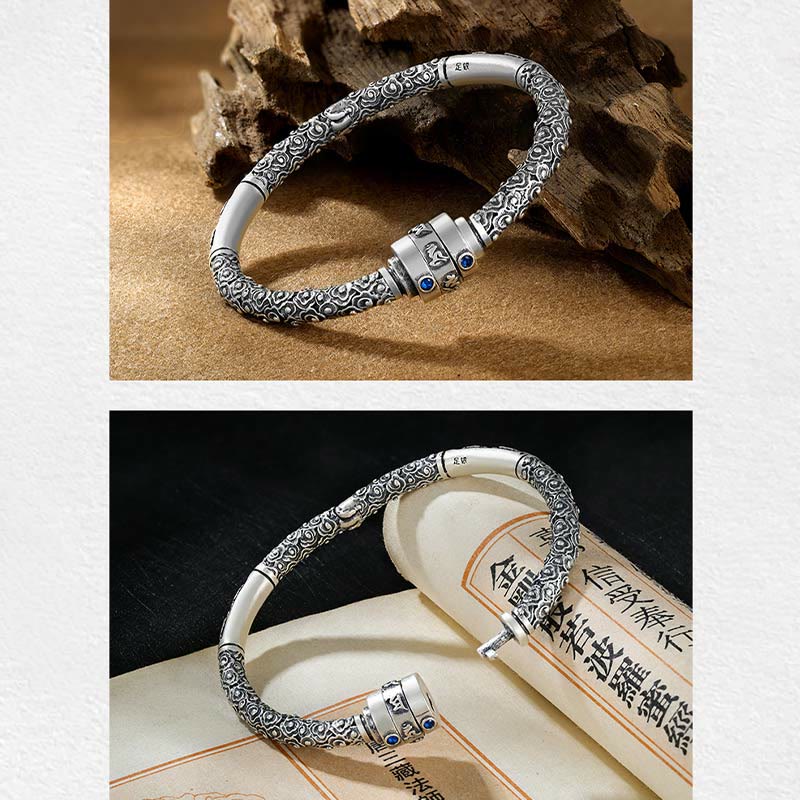 Buddha Stones990 スターリングシルバー チベットの吉兆の雲オーム・マニ・パドメ・フム彫刻 創造性 ブレスレット バングル
