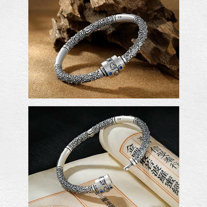 Buddha Stones990 スターリングシルバー チベットの吉兆の雲オーム・マニ・パドメ・フム彫刻 創造性 ブレスレット バングル