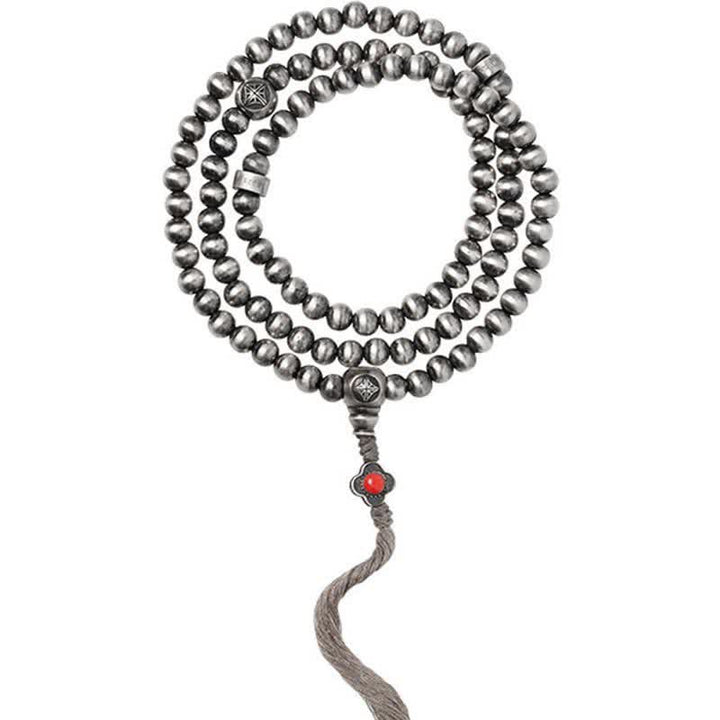 Buddha Stones 108Malaビーズ 925 スターリングシルバー レッドアゲート ターコイズ 自信のチャームブレスレット