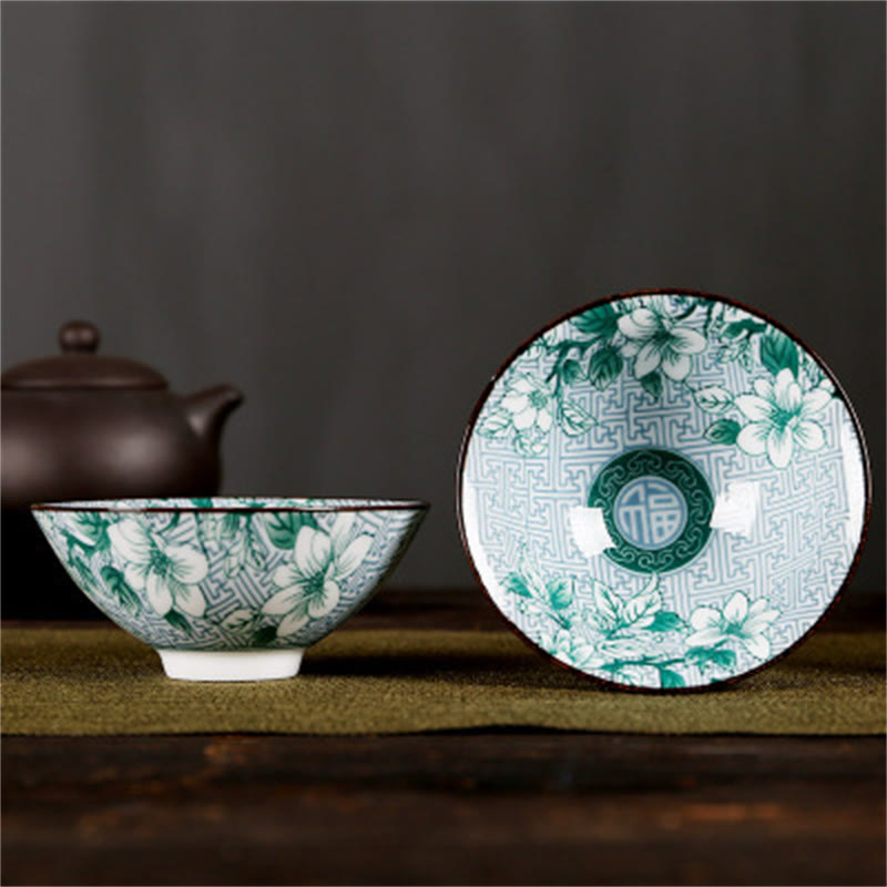 Buddha Stones、花、フーキャラクター、山、蓮、桜、陶器のティーカップ、カンフーティーカップ