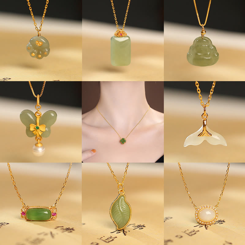 Buddha Stones925 スターリングシルバー 天然和田翡翠 シアン翡翠 幸運の笑う仏陀 蝶のネックレスペンダント - image 1