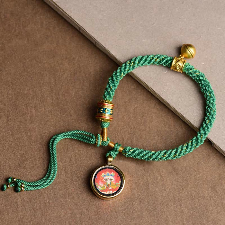 Buddha Stonesチベット五大富豪タンカ 幸運の祈りの輪 ベル 編み紐ブレスレット
