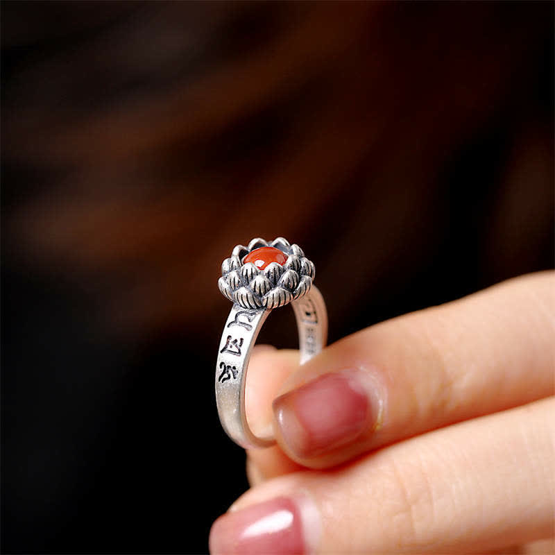 Buddha Stones 925スターリングシルバー ロータスレッドアゲート 自信の祝福リング - image 3