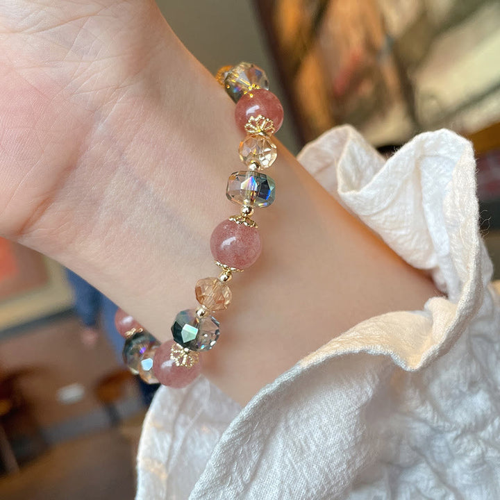 Buddha Stones天然ストロベリークォーツ カラフルクリスタル ポジティブブレスレット