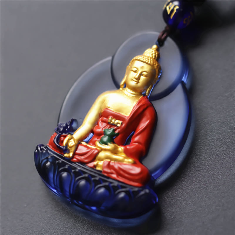Buddha Stonesチベット薬師如来 劉備 水晶 慈悲のネックレス ペンダント - 青金薬師如来 - image 1