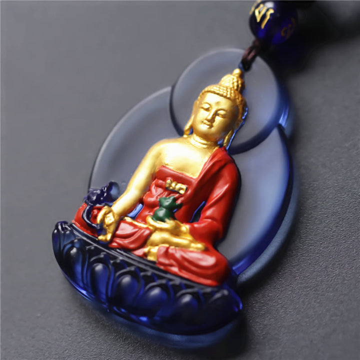 Buddha Stonesチベット薬師如来 劉備 水晶 慈悲のネックレス ペンダント - 青金薬師如来 - image 1
