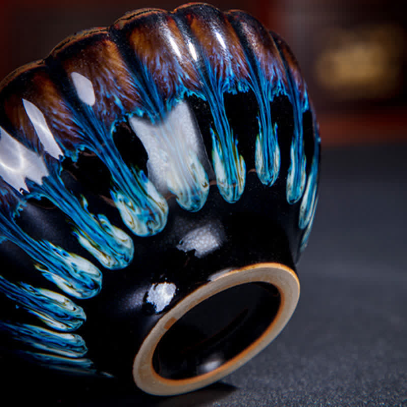 Buddha Stones蓮 金魚 縁起の良い龍 鳳凰 陶器 ティーカップ 象嵌 ティーカップ 130ml