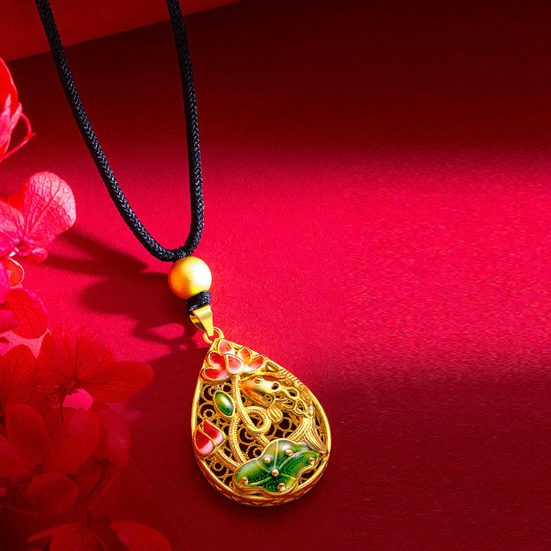 Buddha Stones鯉蓮の花葉銅幸運ネックレスペンダント - image 3