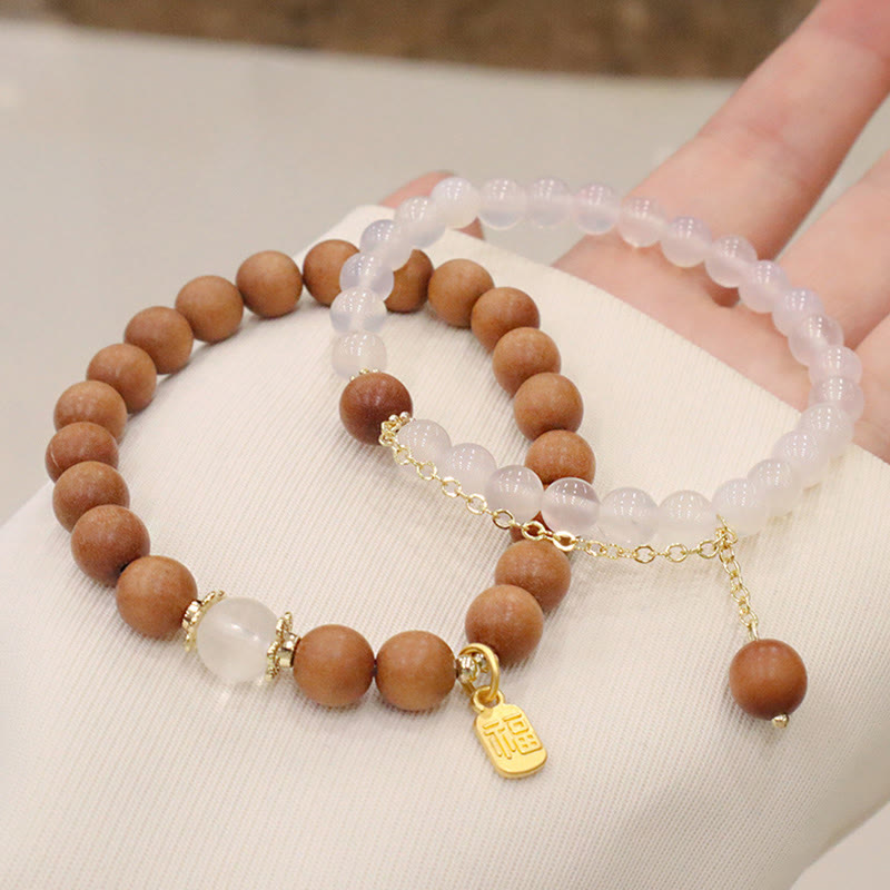 Buddha Stones白檀 キャッツアイ 福 キャラクター チャーム 守護 ブレスレット